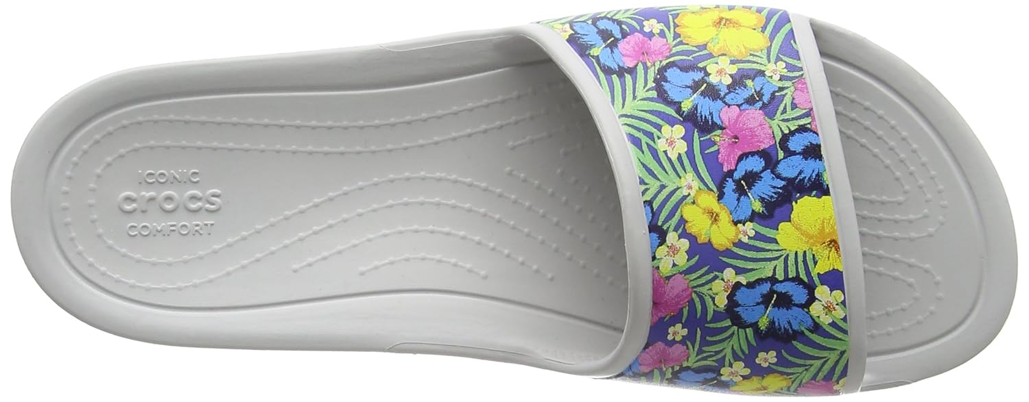 crocs women's sloane graphic slide slippers blue (blue/floral) 36/37 eu