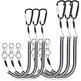 Woanger 6 Pack Fishing Lanyard Steel Wire Coiled Lanyard Tool Lanyards for Hand Tools Kayak Retractable Tool Leash Fishing Rod Safety Lanyards Gear with Alloy Clips for Pliers Boating