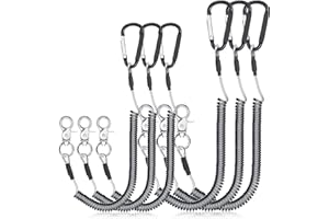 Woanger 6 Pack Fishing Lanyard Steel Wire Coiled Lanyard Tool Lanyards for Hand Tools Kayak Retractable Tool Leash Fishing Rod Safety Lanyards Gear with Alloy Clips for Pliers Boating
