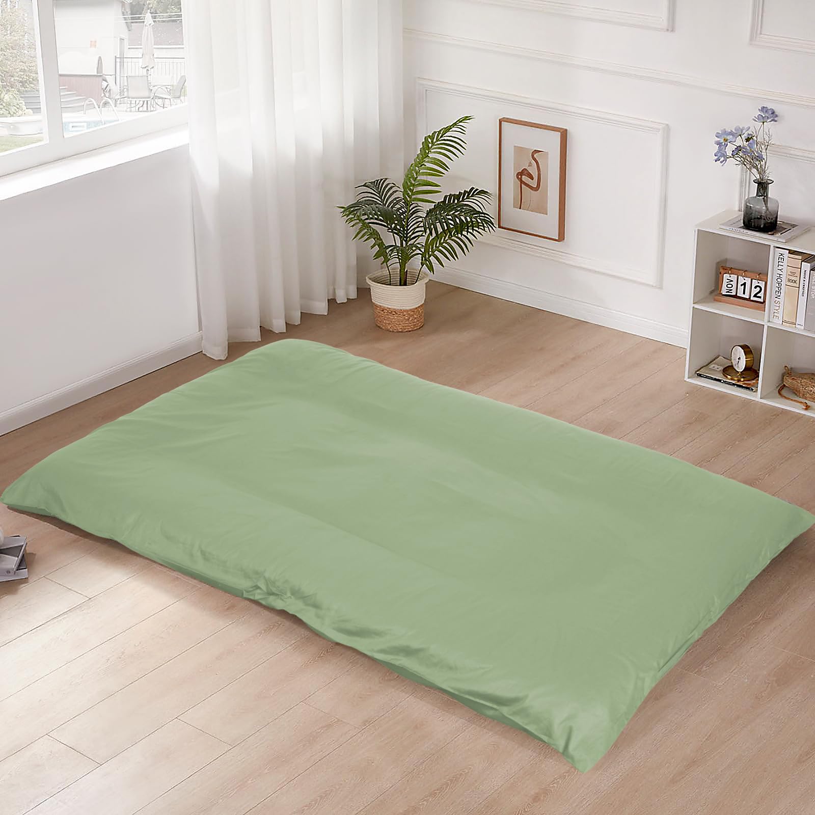 Photo 1 of 100% Cotton Floor Futon Mattress Cover (Only Cover), Soft Skin-friendly Washable Zippered Futon Cover for Traditional Japanese Floor Futon Mattress, Tatami Mattress Cover Dustproof Cover (Twin, Green)