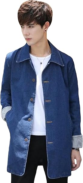 Amazon Debangni メンズ デニムコート 春 カジュアル ロングコート 無地 長袖 スリム チェスターコート アウター 韓国風 ファッション 学院風 オシャレ ハンサム コート ジャケット 通販