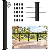 Gyykzz 36" Modular Cable Railing Post for Deck Railing, Flat Top Level Post | Surface Mount Wire Railing Post for Deck, T304 Stainless Steel, Black Metal Post for Indoor Outdoor, Easy DIY Installation