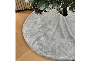 AOGU 36 Inch Faux Fur Christmas Tree Skirt Grey Shiny Plush Skirt for Merry Christmas Party Christmas Tree Decoration