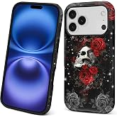 yicomon Compatible with iPhone 18 Pro 17 Pro Case, Skull Red Rose Pattern Print Matte Phone Case Durable Fashion Funny Liquid Silicone Case Soft Anti-Scratch Shockproof Protective Cover