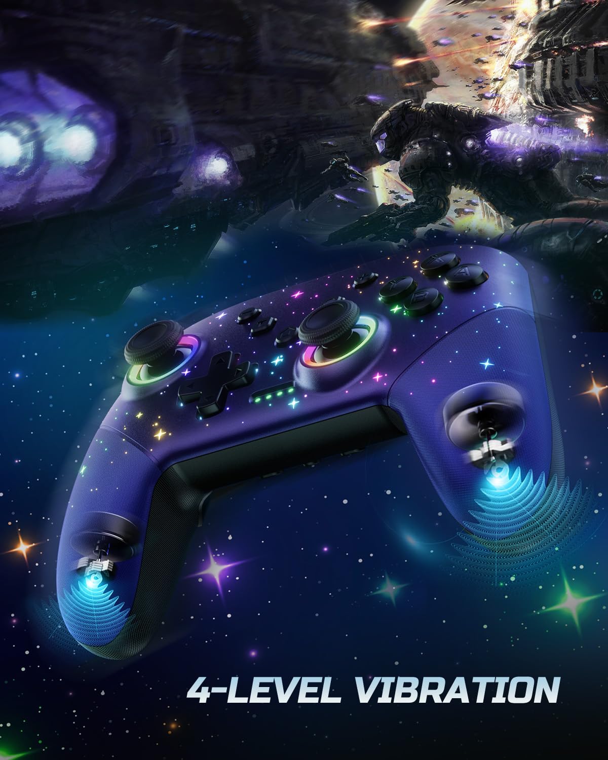 VOYEE Switch Controller, LED Star Wireless Pro Controllers Compatible with Switch/Lite/OLED, Multi-Platform Windows PC with 9 Colors Colorful RGB Lights/Programmable/Vibration/Turbo/Wakeup