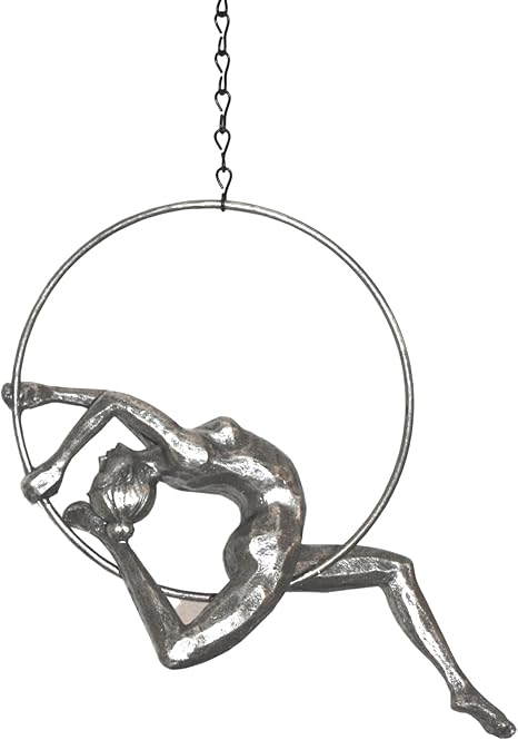 Distressed Silver Coloured Metal Hanging Gymnast Figure Seated In