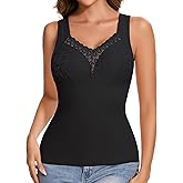 Women's Lace Trim Camisole Tank Top,Seamless Stretch Fabric with V-Neck Design, Wide Straps, Regular Fit for Everyday Wear