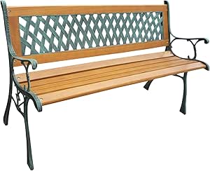 KMS - Banco de jardín (madera y patas de hierro, para 3 personas, con