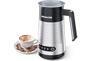 AROMASTER Electric Milk Frother, 4 IN 1 Stainless Steel Milk Frother and Steamer for Coffee, Lattes, Cappuccinos, Automatic Hot Dense/Airy Foam & Cold Foam Maker, Perfect for Home, Kitchen, Office Use