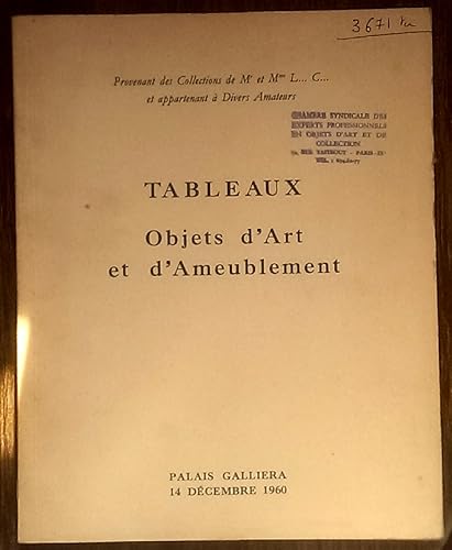 Download Tableaux anciens, dessins, orfevrerie ancienne, objets d'art et de bel ameublement du xviiie siecle, sieges et meubles, tapisseries, tapis, provenant de la collection de mr et mme l... c... 14 12 1960 PDF