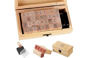 HEXINGING 36 Pcs Alphabet Letter Stamps Set for Crafting, Small Wooden Rubber Stamps for Kids Scrapbooking & Classroom Activities - Includes Uppercase Letters & Numbers and Ink Pad