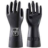 AnTools Heavy Duty Rubber Safety Work Gloves, Chemical Resistant Latex Gloves for Cleaning, Acid & Alkali Protection, Hazmat Use, Black, Large