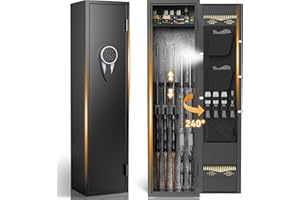LNOAUYS 5-6 Gun Safe for Rifle and Pistols,Dual Alarm & Mute Mode Gun Cabinet with Removable Gun Racks,Fingerprint Gun Safes for Shotguns with Multi-Function Panel and Pistol Bags.