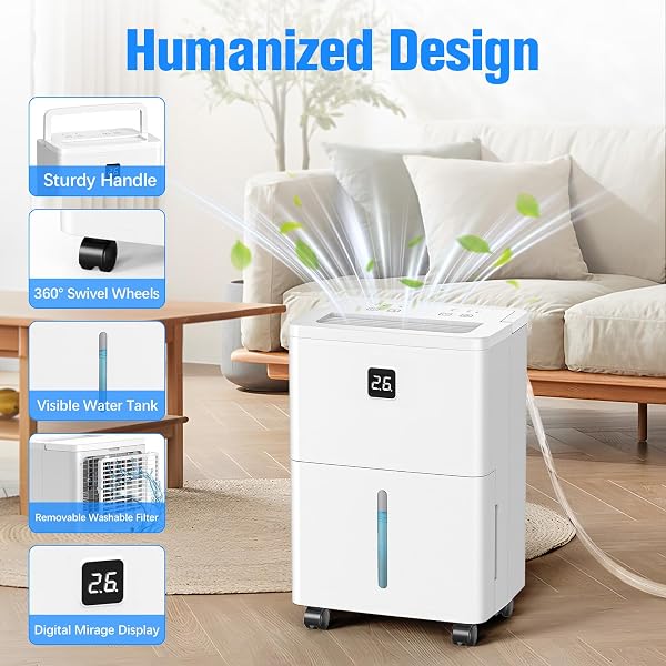 DEVERSE MAX 25 PINTS DEHUMIDIFIER FOR HOME/BEDROOM/BASEMENT, 3000 SQ.FT COVERAGE, WITH DRAIN HOSE, SMART HUMIDITY CONTROL & LARGE TANK