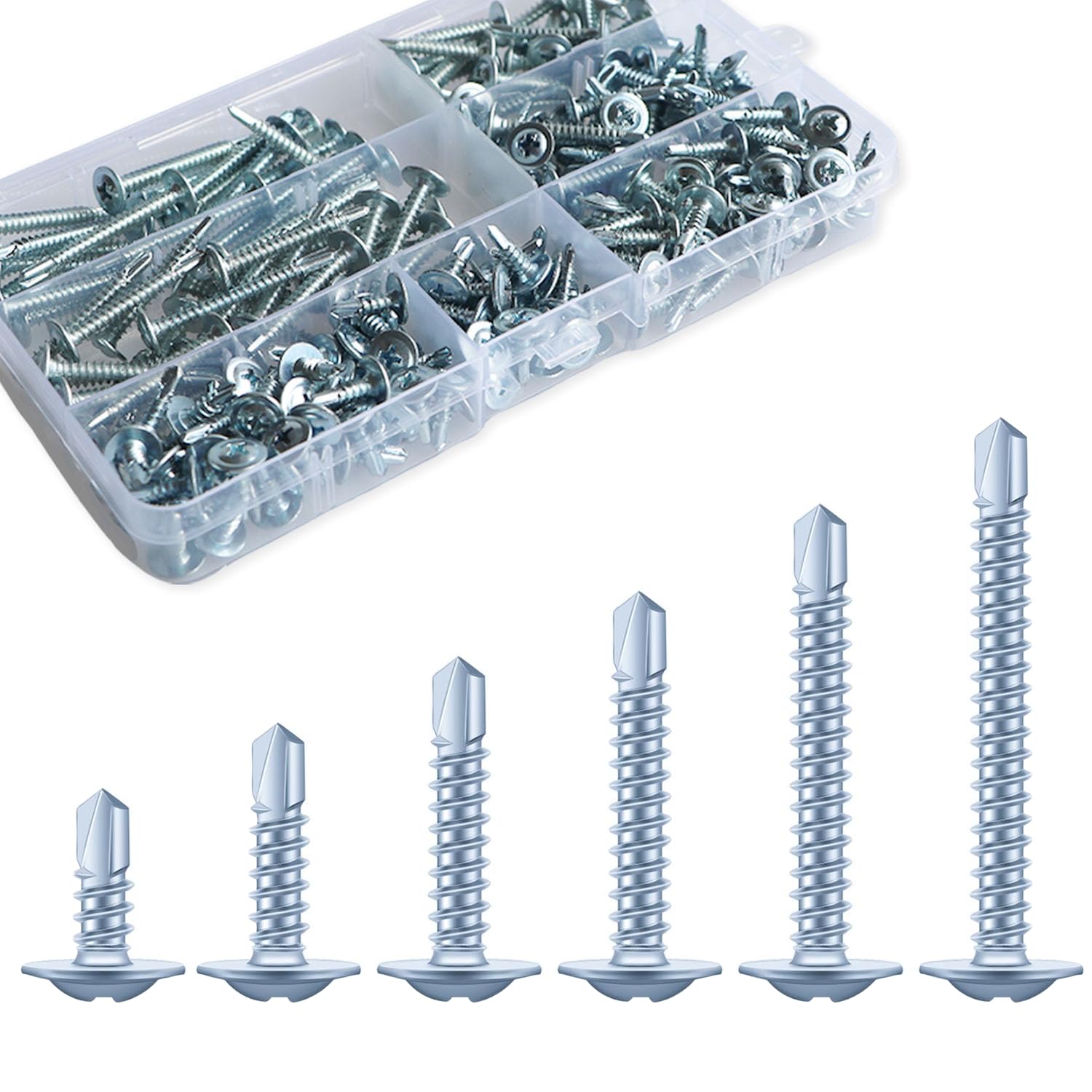 225 Pcs Pan Head Self Drilling Screws Assortment, M4.2 Metal Self Tapping Screws Set, Mixed Box Screw Kit for Wood Drywall Metalwork And Plastic(13/16/19/25/32/38mm)