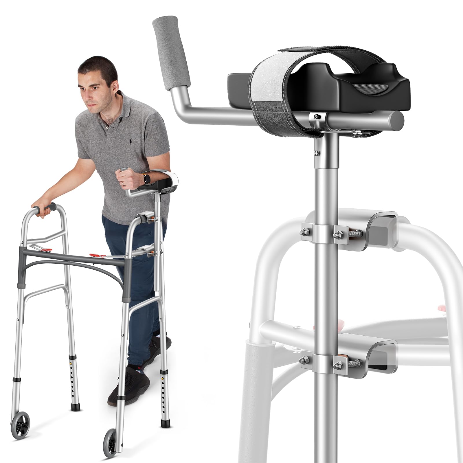 Photo 1 of HIUMTREE Walker Platform Attachment – Adjustable Height & Padded Armrest, Fits Most 2-Button Walkers, Enhances Stability & Reduces Wrist & Back Strain, Lightweight
