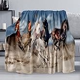 Horse Blanket, Soft Warm Fuzzy Fleece Plush Blanket 60''x50'', Smooth Cozy Flannel Throw Blanket for Bed/Couch/Office/Camping