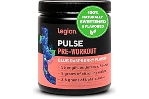 LEGION Pulse Pre Workout Supplement - All Natural Nitric Oxide Preworkout Drink to Boost Energy, Creatine Free, Naturally Sweetened, Beta Alanine, Citrulline, Alpha GPC (20 Servings, Blue Raspberry)