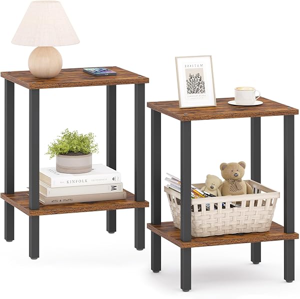 TUTOTAK End Table, Set of 2, Side Table, Nightstand, 2-Tier Storage Shelf | Bedside Table for Small Space, Livingroom, Bedroo