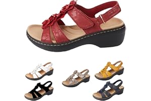 LYMPHVITY Womens Libiyi Vintage Flowers Fish Mouth Sandals with Orthopedic Arch-Support Wedge Platform Bohemian Adjustable Ankle Strap Casual Sandals