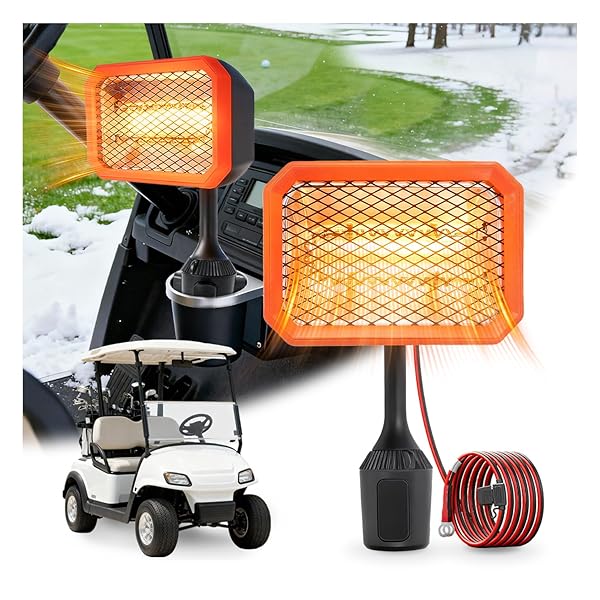 48V GOLF CART HEATER GOLF CART ACCESSORIES, 400W SAFE & FAST HEATING ELECTRIC HEATERS FOR GOLF CART, BATTERY OPERATED HEATER WITH 360° ADJUSTABLE ANGLE CARBON FIBER HEATING FOR CLUB CAR/YAMAHA/EZGO