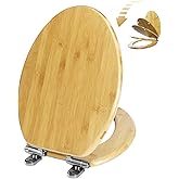Elongated Bamboo Toilet Seat with Lid Quick Release Slow Close Zinc Alloy Strong Hinges Natural Bamboo, Light, 19-inch