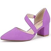 IDIFU IN2 Women's Pumps Closed Toe Strappy Heels Low Block Chunky Heels Dressy Wedding Bride Prom Business Dress Shoes for Women Comfortable Formal Pointed Toe Short Heels