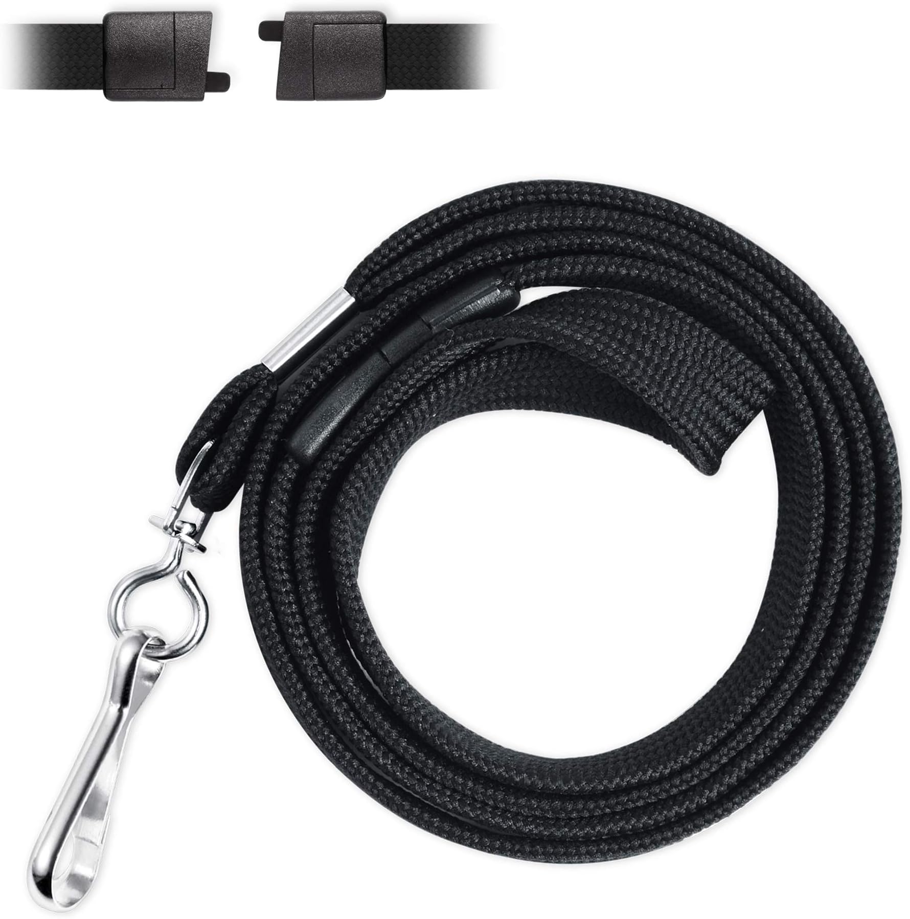 EcoEarth Flat Detachable Safety Lanyards (Black, 36 Inch, 100 Pack), Comfortable Woven Neck Strap with Swivel J-Hook Bulk Set, for School Field Trips, Work, Company Visitors, Kids