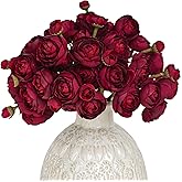 Letjolt Ranunculus Artificial Flower 18 Pcs Red Silk Ranunculus Wedding Bouquet Engagement Centerpieces Arrangements Bridal Shower Decorations Home Decor, Dark Red