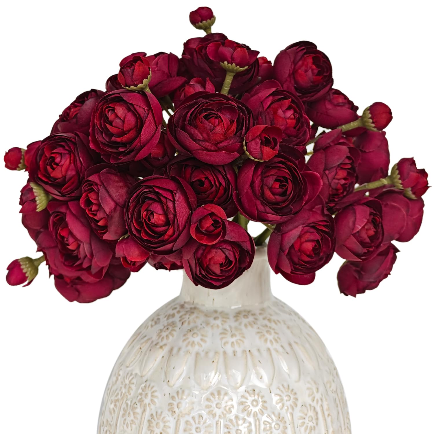 Photo 1 of Letjolt Ranunculus Artificial Flower 18 Pcs Red Silk Ranunculus Wedding Bouquet Engagement Centerpieces Arrangements Bridal Shower Decorations Home Decor, Dark Red