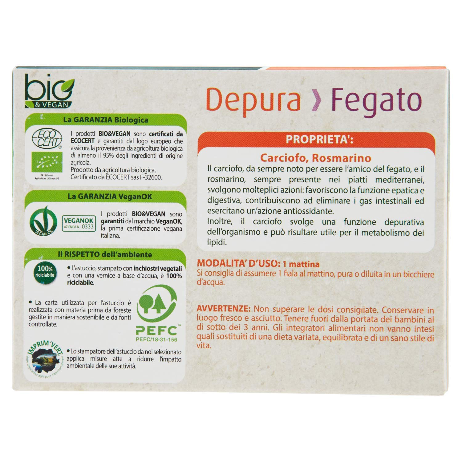 Depura Fegato Biovegan Vitarmonyl Integratore 10 Fiale 100 Vegano Registrato Ministero Salute Italiano