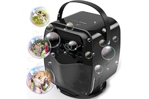 KIDWILL Rechargeable Rotatable Bubble Machine, 5000mAh Rechargeable Battery Powered, 3 Speeds, 90°/180°/360° Auto-Rotation, Portable Bubble Blower, USB Bubble Maker for Kids, Pets, Indoor Outdoor Parties