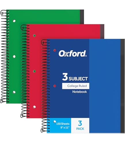 Amazon.com : Oxford Spiral Notebook 3 Pack, 3 Subject, Wide