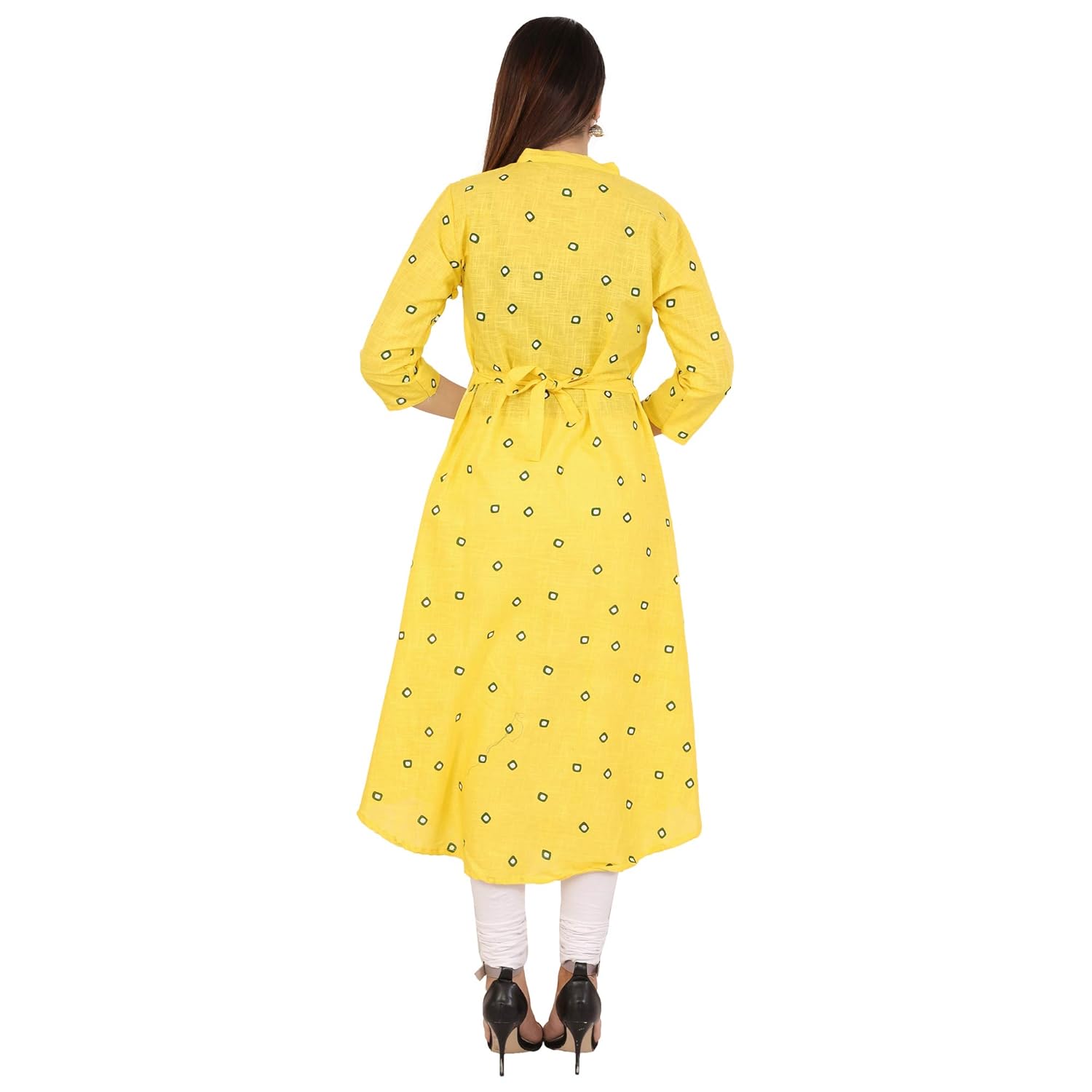 scion women's partywear anarkali yellow printed kurti for women