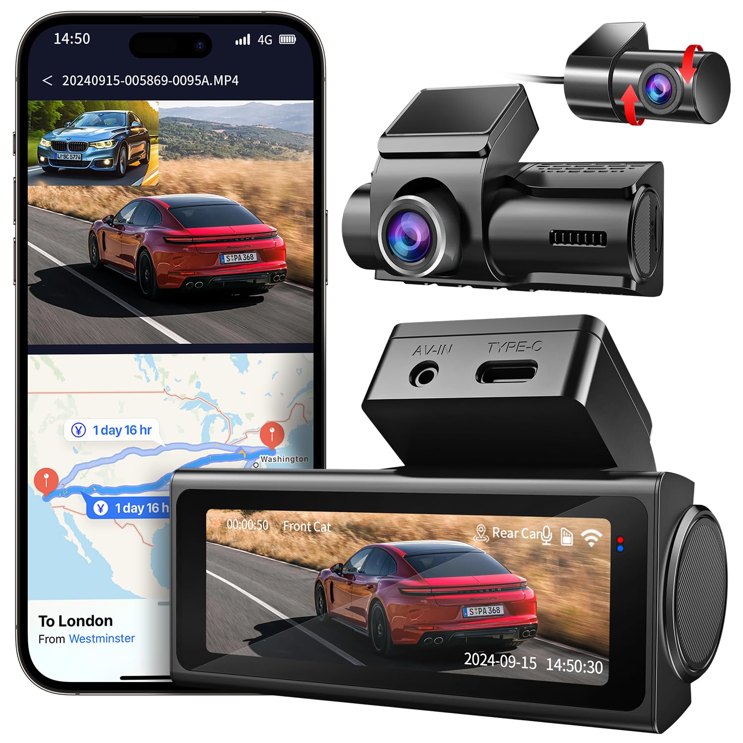 Photo 1 of IKOPO 4K Dash Camera,Front and Rear Dash Camfor Car with IPS Screen, 24H Parking Mode Dashcam Built-in GPS with App Control, G-Sensor