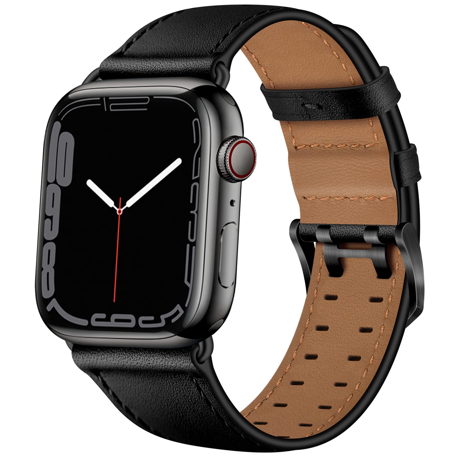 Miimall Compatible for Apple Watch 41mm/40mm/38mm Leather Strap, Genuine Leather Adjustable Band with Stainless Steel Buckle, Replacement Bracelet Strap for iWatch 8 7 6 5 4 3 2 1 SE(Black)