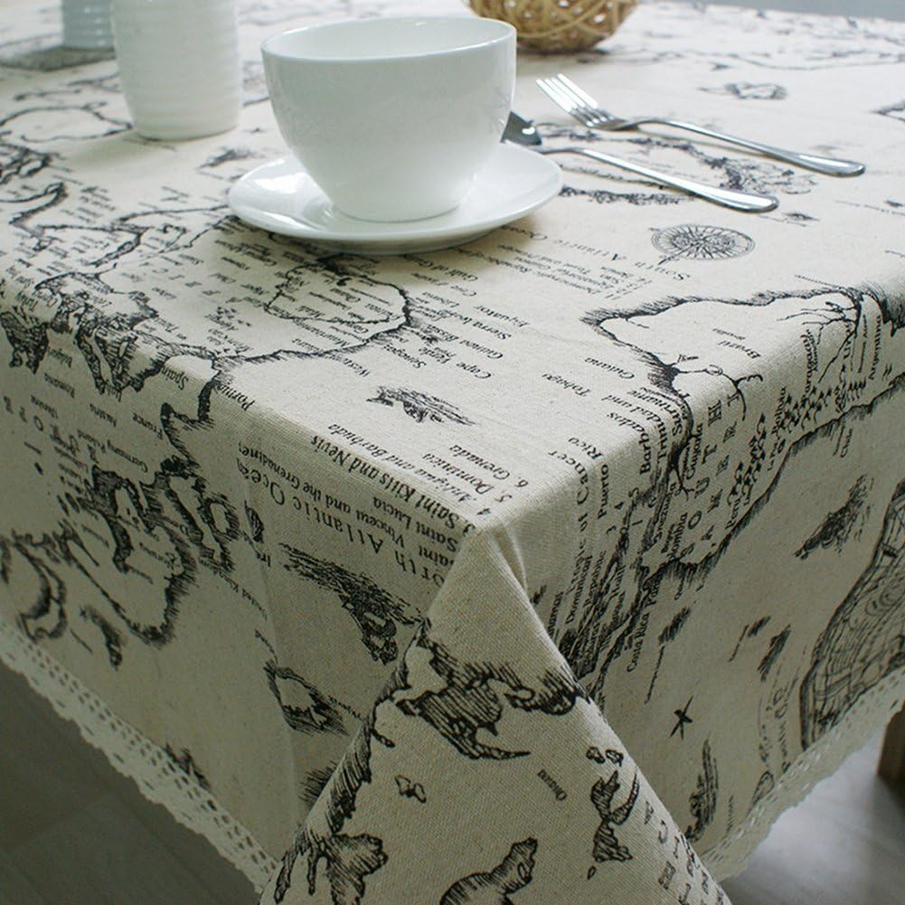 Vintage Cotton Linen Kitchen Table Cloth Dining Room Tablecloth ( Map 60x60cm )