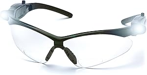 Pyramex PMXTREME Readers Bifocal Safety Glasses Eye Protection, Clear +2.5 Bifocal Lens, LED Temples
