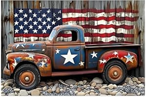 uuxsretaio 4th of July Diamond Art Kits for Adults, DIY Truck American Flag Diamond Painting Kits, Easy Full Round Drill Diamond Art Crystal Gem Art and Crafts for Wall Decor Home Office 16X12 Inch