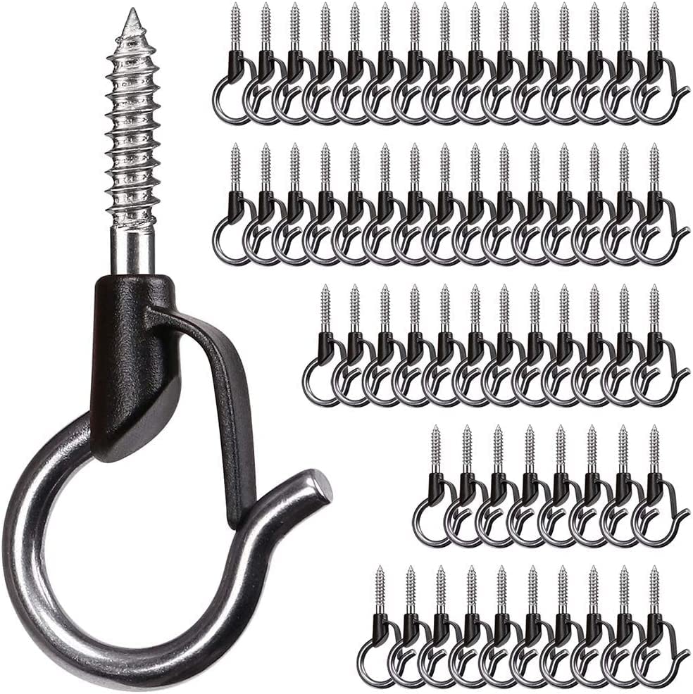BeneLabel 60Pcs Black Steel Q Hanger Hooks, Double Hook Design, Holds Up to 40 Pounds, Indoor & Outdoor Use