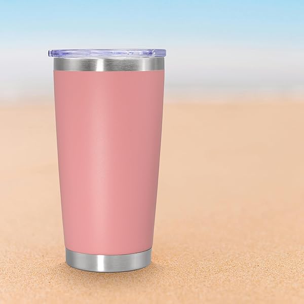 AEPDTD 20 OZ TUMBLER COFFEE TRAVEL TUMBLERS BULK WITH LID STAINLESS STEEL DOUBLE WALL VACUUM INSULATED MUG POWDER COATED CUPS FIT CAR CUPHOLDER FOR HOT AND COLD – PINK, 12PACK