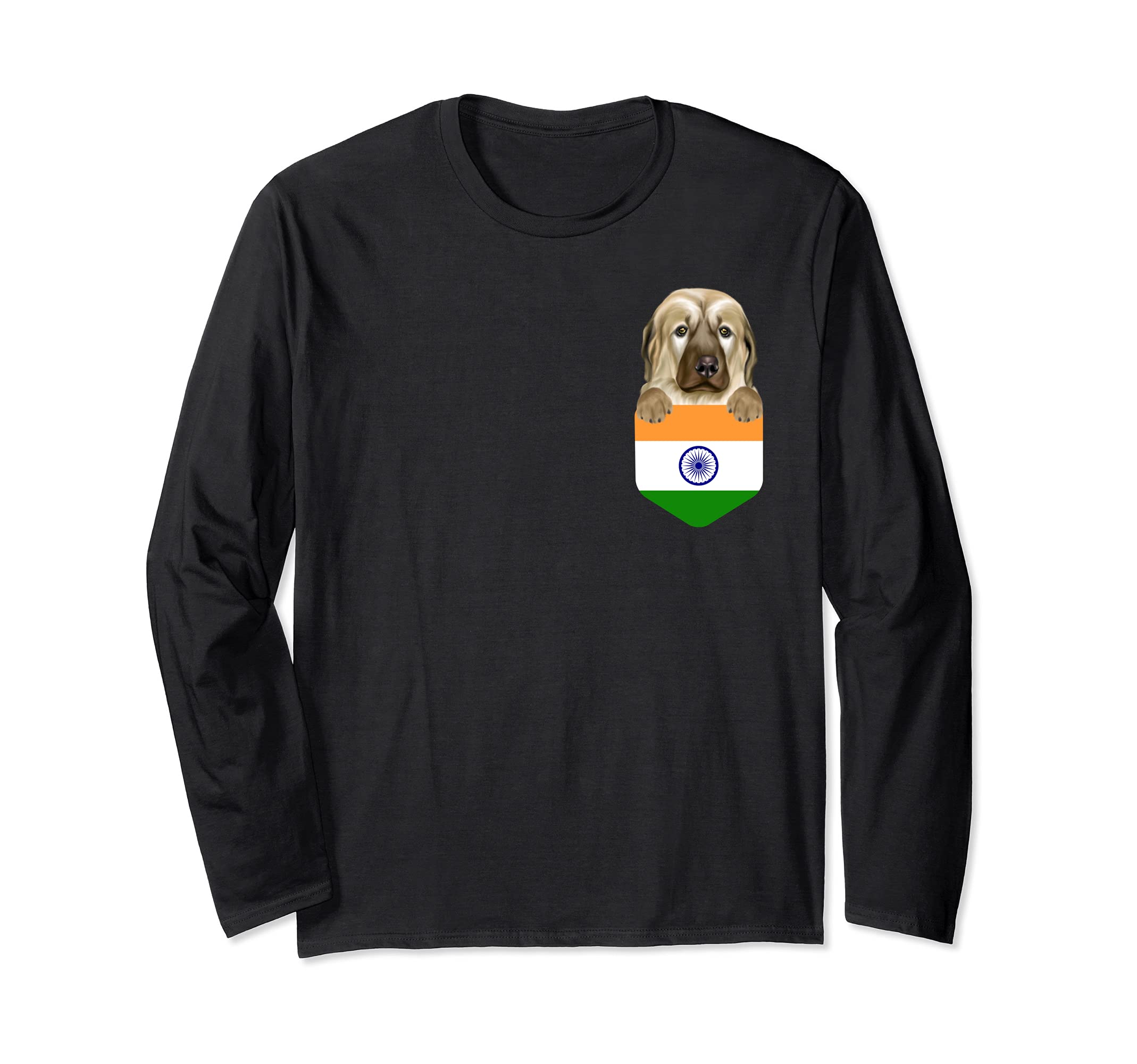 India Flag Anatolian Shepherd Dog Dog In Pocket Long Sleeve T-Shirt
