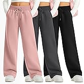 LessonZoo 3 Pack Girls Sweatpants Straight Leg Ribbed Waist Active Joggers Teens Athletic Pants with Drawstring and Pockets