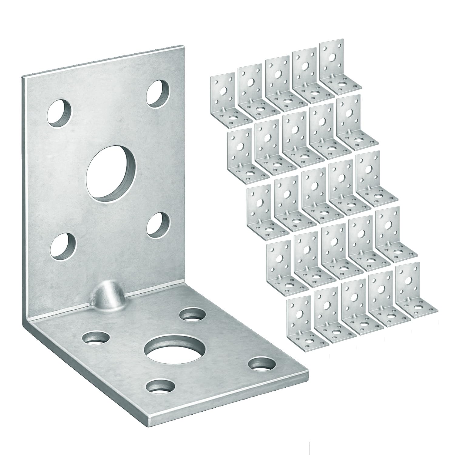OMIDEAS 25 x Reinforced Angle Brackets (50 x 50 x 35 x 2) Heavy Duty Corner Connecting Braces with Beading Timber Wood Metal Joining Fixing L Galvanised Sheet Connector