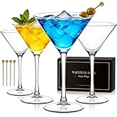 RACOBOT Martini Glasses Set of 4, Classic Crystal Glass Cocktail Glasses with Golden Cocktail Picks & Exquisite Box, Clear Hand Blown Coupe Glasses for Drink, Martini, Espresso Martini, Home Bar