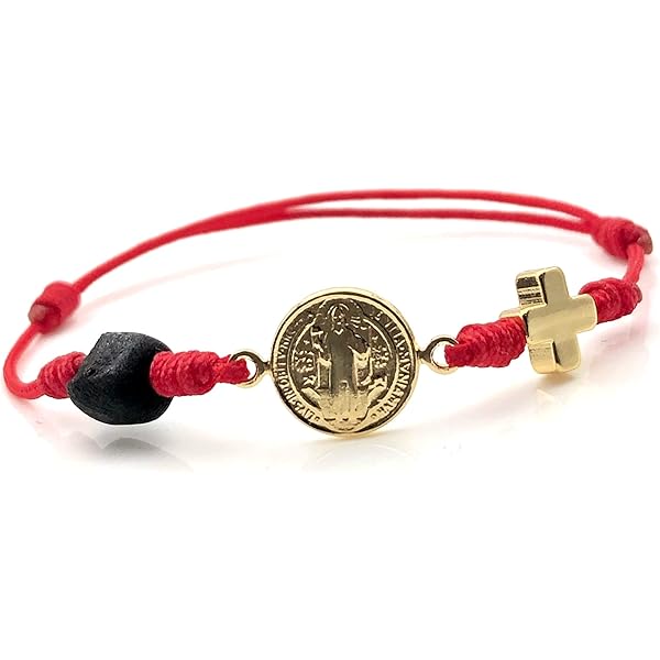 St. Benedict Evil Eye Protection Bracelet – Hand-Woven Macramé With Red Thread & Brass