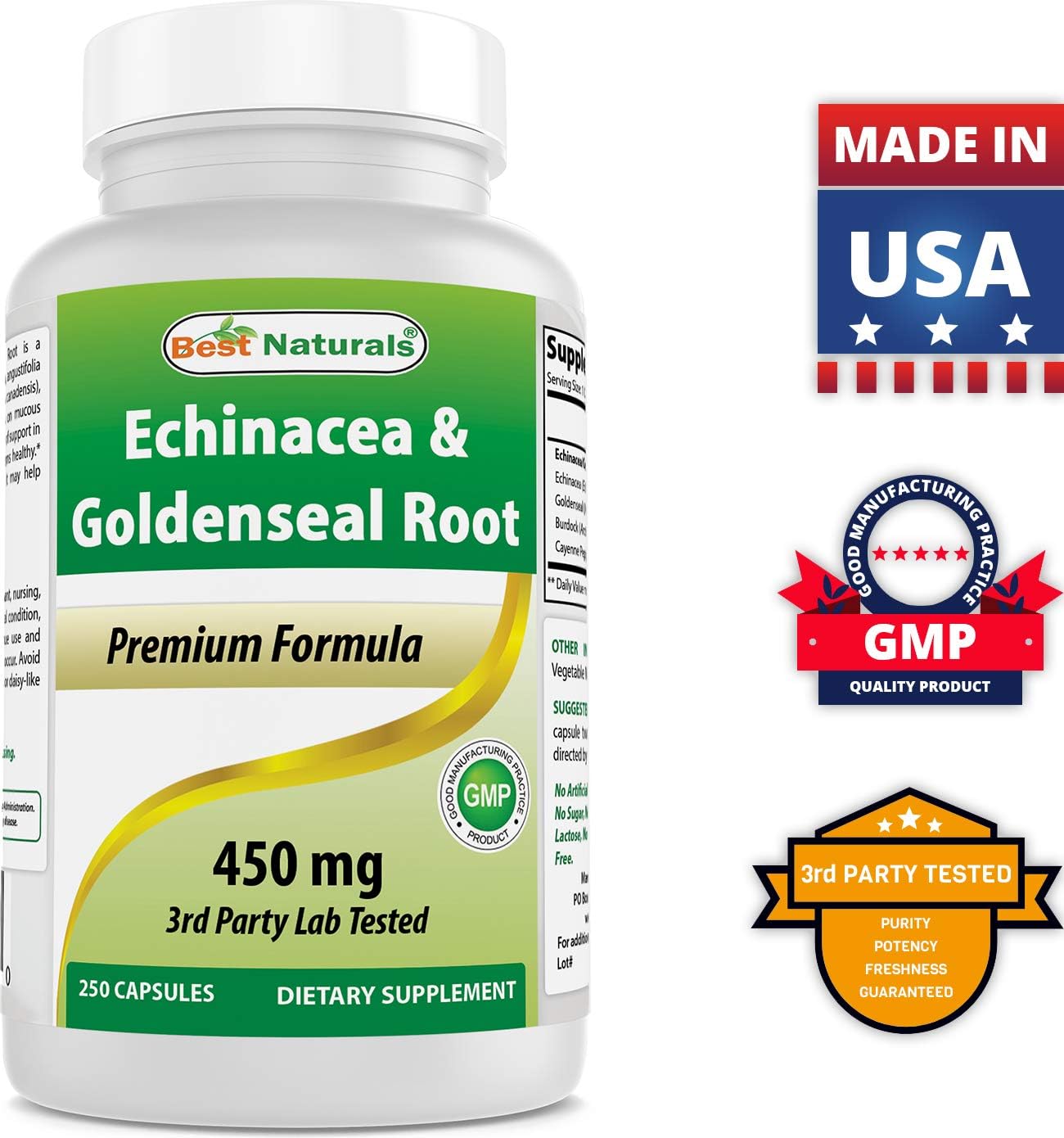 Best Naturals Echinacea Goldenseal 450 mg 250 Caps: Health & Personal Care