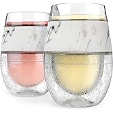 Host Wine Freeze Cup Set of 2 - Plastic Double Wall Insulated Wine Cooling Freezable Drink Glasses with Freezing Gel, Wine Glass Gift for Red and White Wine, 8.5 oz Marble