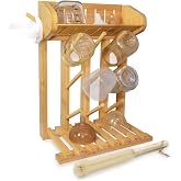 AKS B2C Baby Bottle Drying Rack Space Saving Countertop Vertical Rack with Brushes Holder (Bamboo)