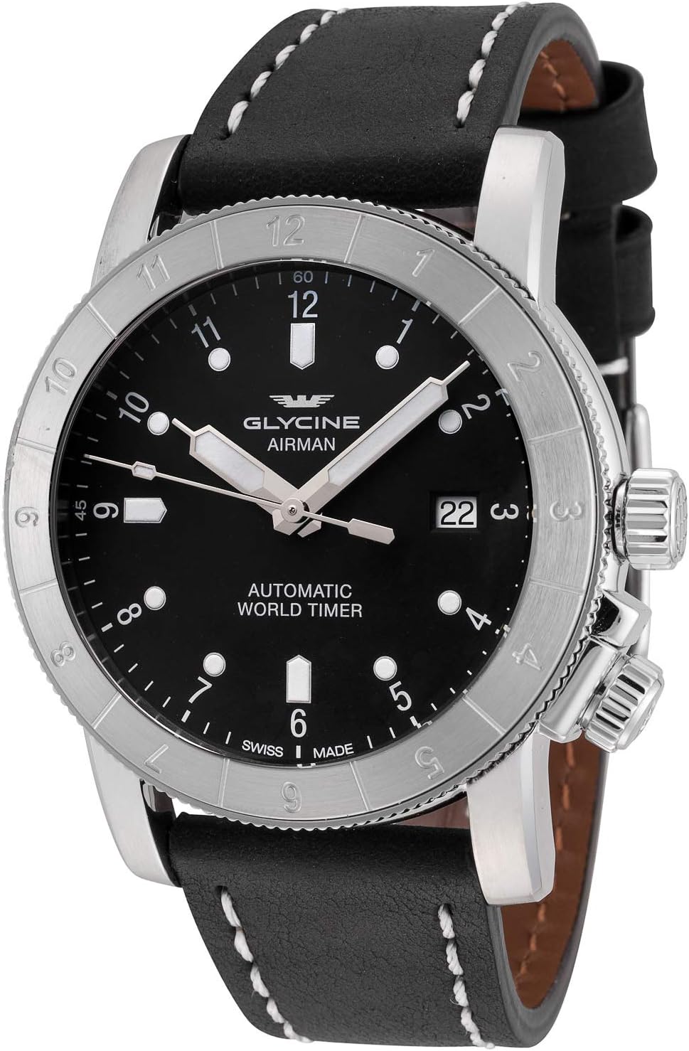 Glycine Airman 42 Double Twelve Mens Analog Swiss Automatic Watch with Leather Bracelet GL0063